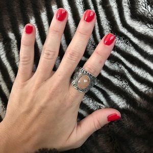 Golden Cream Quartz Silver Aztec Ring
